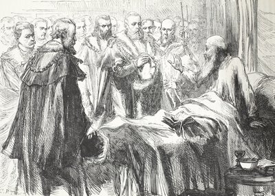 Calvin talar till rådet för sista gången, illustration från The History of Protestantism av James Aitken Wylie (1808-1890), pub. 1878 av English School