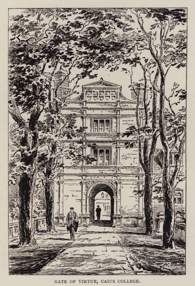 Cambridge: Gate of Virtue, Caius College (etsning) av English School