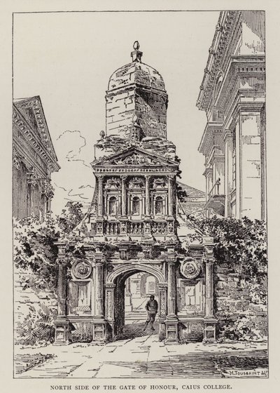 Cambridge: North Side of the Gate of Honour, Caius College (etsning) av English School