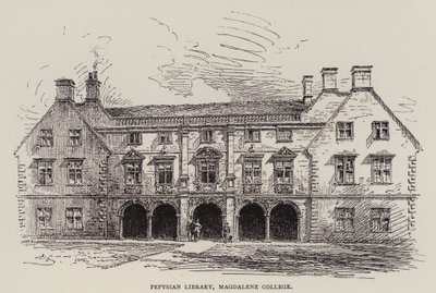Cambridge: Pepysian Library, Magdalene College (etsning) av English School