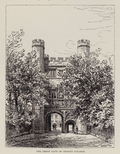 Cambridge: The Great Gate of Trinity College (etsning) av English School