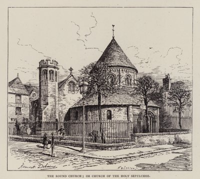 Cambridge: Rundkyrkan; eller Heliga gravens kyrka (etsning) av English School