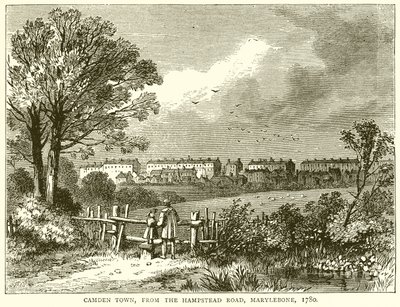 Camden Town, från Hampstead Road, Marylebone, 1780 av English School