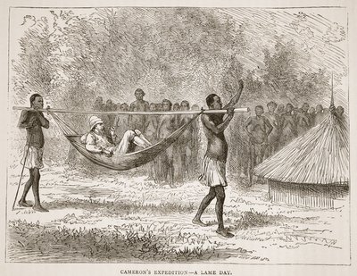 Camerons expedition - en halt dag, illustration från The Pictorial Edition of the Life and Discoveries of David Livingstone av J. Ewing Richie, pub. av A. Fullarton & Co., 1876 av English School
