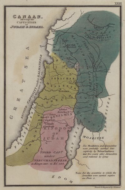 Kanaan, visar Judas och Israels fångenskap (färgad gravyr) av English School