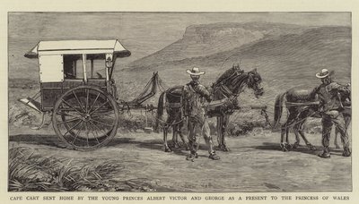 Cape Cart skickas hem av de unga prinsarna Albert Victor och George som present till prinsessan av Wales (gravyr) av English School