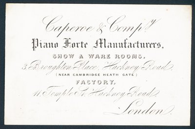 Caperoe & Company, piano forte tillverkare, handelskort av English School