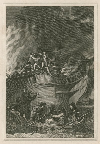 Kapten George Farmers hjältemod vid aktionen den 6 oktober 1779 (gravyr) av English School