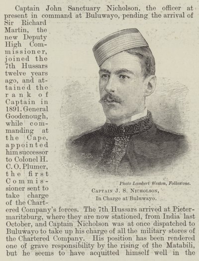 Kapten J S Nicholson, ansvarig vid Buluwyo (gravyr) av English School