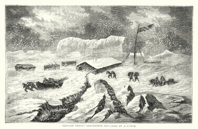 Kapten Phipps expedition attackerad av en storm (färgad gravyr) av English School