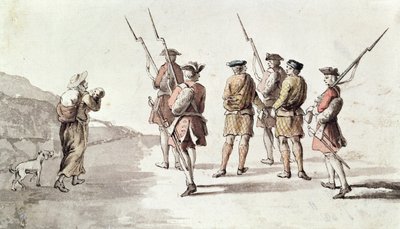 Capture of the Rebel, Simon Fraser, Lord Lovat (1667?-1747) (akvarell på papper) av English School