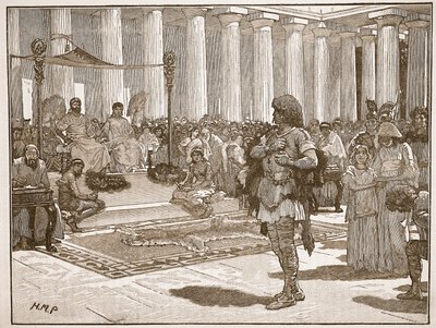 Caractacus före Claudius, illustration från Cassells Illustrated History of England (sepiafoto) av English School