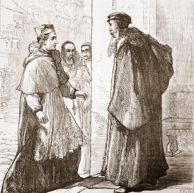 Kardinal Sadoleto besöker Calvin, illustration från The History of Protestantism av James Aitken Wylie (1808-1890), pub. 1878 av English School