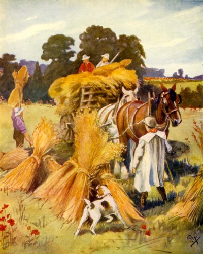 Carting the Corn (färg litho) av English School