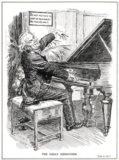 Tecknad film om LLoyd George som den store improvisatören eller ledare för Improvisa-Tories, juni 1920 av English School