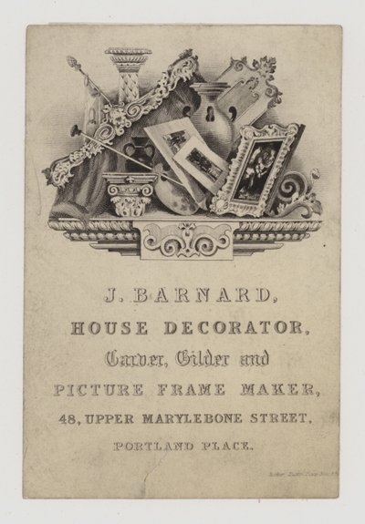 Carvers and Gilders, J Barnard, handelskort av English School