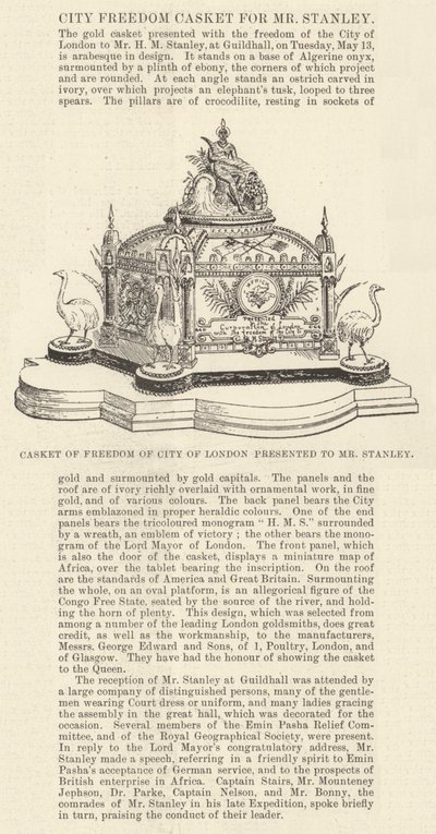 Casket of Freedom of City of London presenteras för Mr Stanley (gravyr) av English School