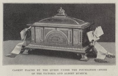 Skrin placerad av drottningen under grundstenen på Victoria and Albert Museum (gravyr) av English School