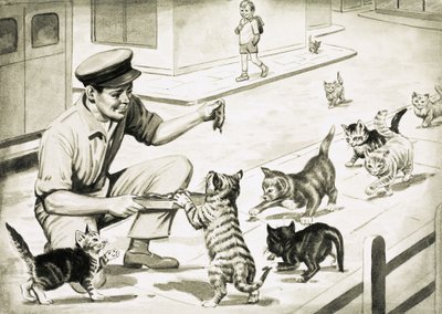 Katter kommer för att hälsa på kattens köttman av English School