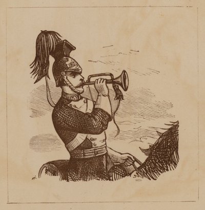 Kavallerisoldat som blåser en bygel (litho) av English School