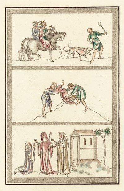 Cenelm, kung av Mercia, jakt, mord på kung, abbedissa, nunna och ankarit (färgad gravyr) av English School