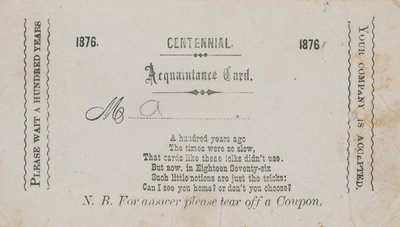 Centennial bekantskapskort av English School
