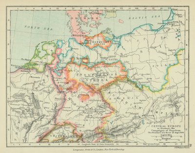 Centraleuropa för att illustrera Napoleons fälttåg (färglitografi) av English School