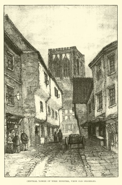 Central Tower of York Minster, från Old Shambles av English School