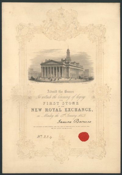 Ceremoni för att lägga den första stenen till New Royal Exchange, London, den 17 januari 1842 av English School