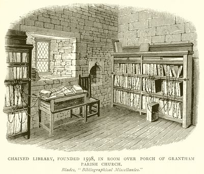 Chained Library, grundat 1598, i Room over Porch of Grantham Parish Church av English School