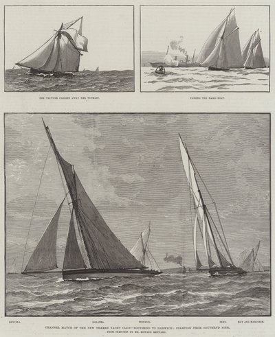 Channel Match of the New Thames Yacht Club, Southend till Harwich, med start från Southend Pier (gravyr) av English School