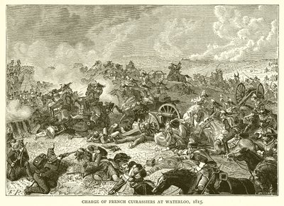 Anklagelse för franska kuirassier vid Waterloo, 1815 av English School