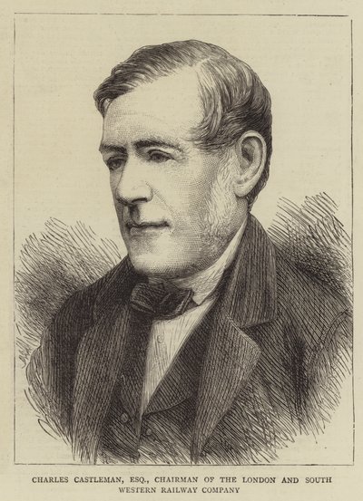 Charles Castleman, Esquire, ordförande för London and South Western Railway Company (gravyr) av English School