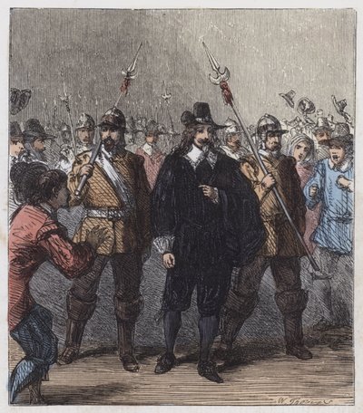 Charles I, förd till fängelset (färgad gravyr) av English School