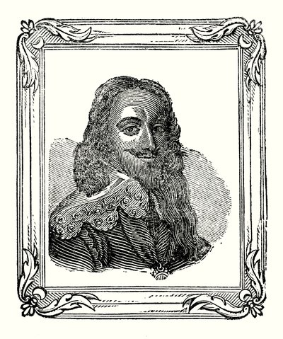Karl I föddes 1600, kröntes 1625 och halshöggs 1649 (gravyr) av English School