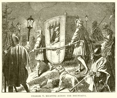 Charles V flyr över bergen av English School