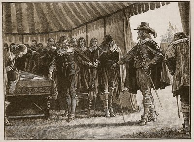 Charles and the Scottish Commissioners, illustration från Cassells Illustrated History of England (sepiafoto) av English School