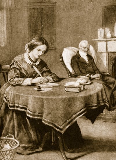 Charlotte Bronte arbetar på Jane Eyre av English School