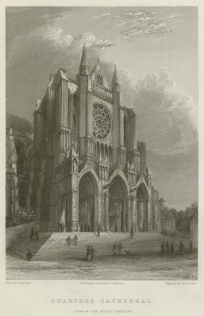 Chartres katedral, utsikt över södra tvärskeppet (gravyr) av English School
