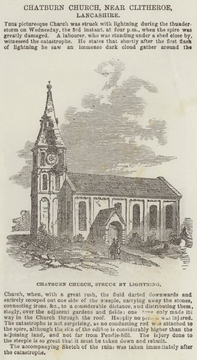 Chatburn Church, nära Clitheroe, Lancashire (gravyr) av English School
