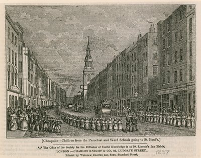 Cheapside - Barn från Parochial och Ward Schools går till St Pauls, 1837 av English School