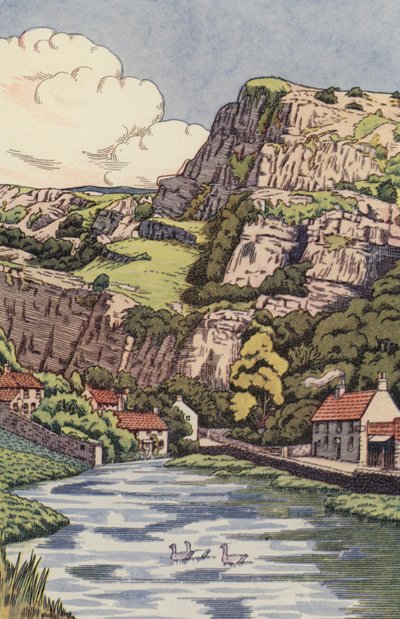 Cheddar Cliffs (färg litho) av English School