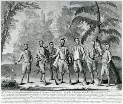 Cherokee Chiefs från Carolina, ca 1730 (gravyr) av English School