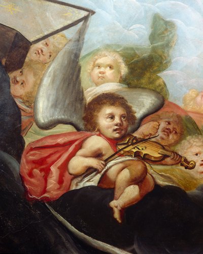 Kerub spelar en viol, detalj av takmålningen i himlens rum (olja på duk) av English School