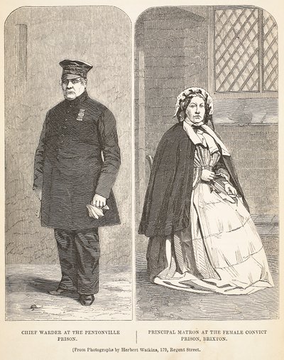 Chief Warder vid Pentonville Prison och rektor vid Female Convict Prison, Brixton, illustration från The Criminal Prisons of London och scener från Prison Life av Henry Mayhew och John av English School