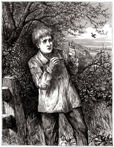 Barn skrämt av ett bi - illustration, början av 20-talet. av English School