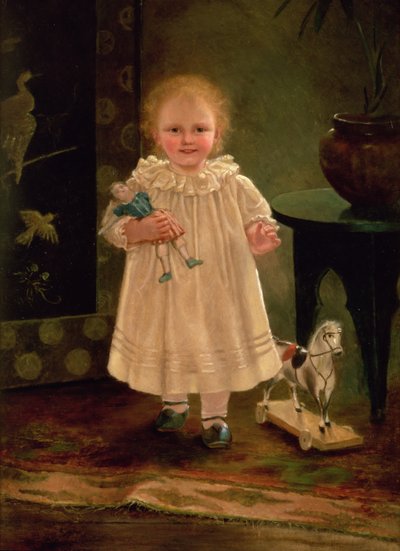 Barn med en docka och en leksakshäst, ca 1840 av English School