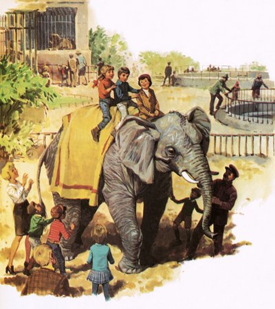Barn som rider Jumbo på London Zoo av English School