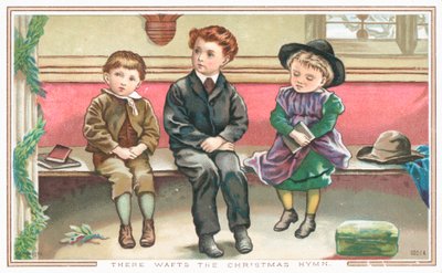 Barn som sitter i kyrkan, julkort av English School
