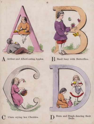 Barnalfabetet (färgad gravyr) av English School